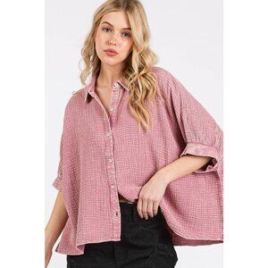 NWT - Mittoshop Mineral Wash Gauze Button Down Shirt – Dusty Pink (Size Large)